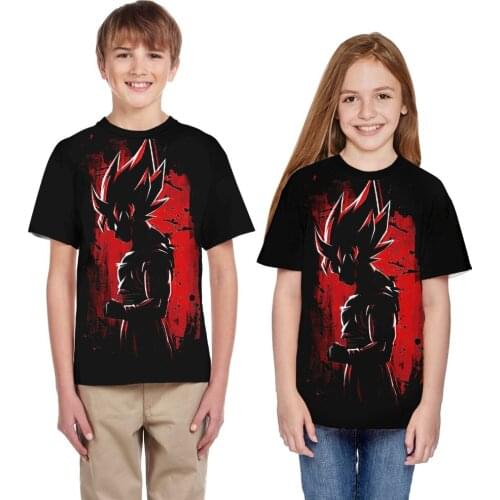 Kids O-neck Short Sleeve 3D Digital Print Seven Dragon Beads Design Black Summer T-shirts Boys Girls Casual Summer T-shirts