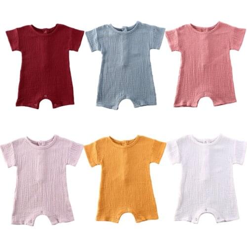Summer Baby Girls Boys Clothes Romper Cute Casual Cotton Linen Kids Little Baby Shorts Sleeve Jumpsuit Outfits 0-24M