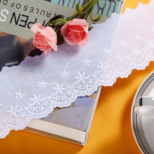 Factory 6cm wide-5yards/lot Craft Paper white/Bleach White Stars Embroidered Cotton Lace Trim Textile Cloth Ribbon Z778