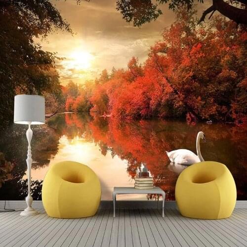Custom Mural Wallpaper Modern Autumn Dusk Swan Lake 3D Nature Scenery Background Wall Painting Living Room Bedroom Photo Murals