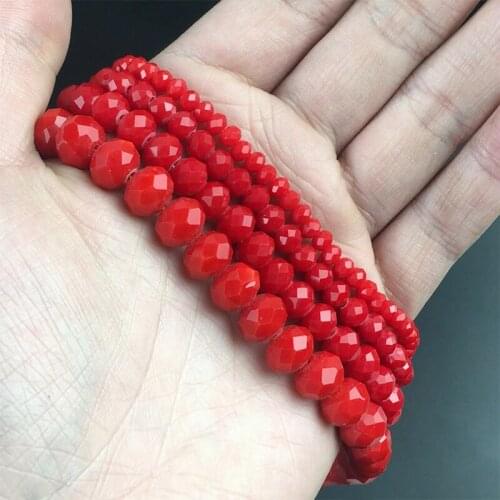Faceted Red Solid Glass Crystal Rondelle Beads Loose Spacer Bead For Jewelry Making DIY Bracelet Earrings 15'' 4/6/8/10/12/14mm