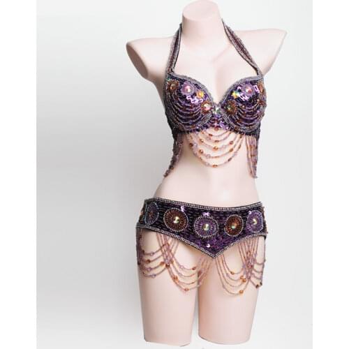 New Women belly dance costume set belly dancing clothes Sexy dancer wear Carnival Tops Chain Dancing BRA Belt 2pcs set 18130
