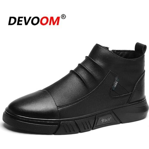 Fashion Winter High Top Sneaker For Men Leather Brand Shoes Loafers Men Warm Casual Black Men Sneakers Male Shoes Footwear Fur