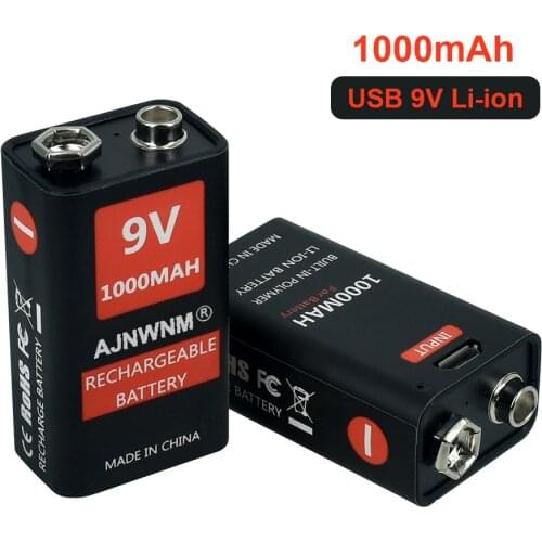 9V 1000mAh li-ion Rechargeable battery Micro USB Batteries 9 v lithium for Multimeter Microphone Toy Remote Control KTV use