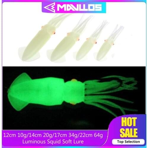 Mavllos Rubber Silicone Jigging Soft Squid Lures 12/14/17/22cm Fishing Bait Luminous Soft Artificial Fishing Wobbles Squid Lure