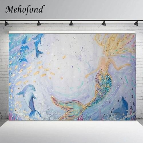 Mehofond Newborn Portrait Mermaid Photography Backdrops Ocean Sea Fish Dolphin Girl Cake Smash Background Photo Studio Photozone