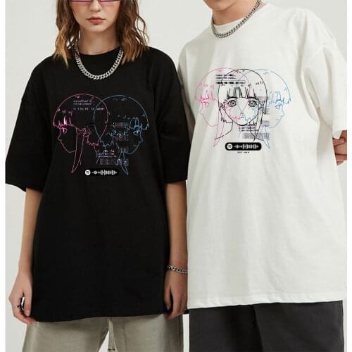 Fashion Summer Mens Serial Experiments Lain T Shirts Short Sleeve Cotton Tshirt Japanese Glitch Aesthetic Manga Anime Tee Tops