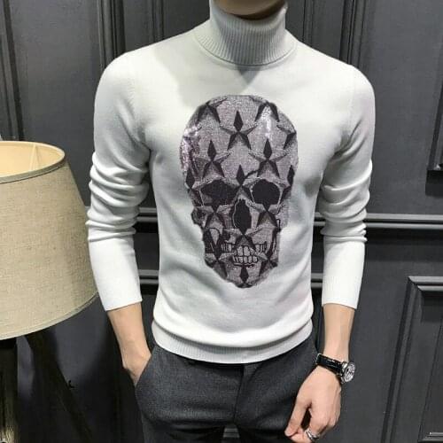 Exaggerated Big Skull Pattern Comfortable Design Cashmere 100% Pullover Brand Oversized Knitted Men’s Turtleneck Sweater Warm Sw