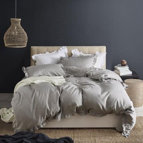 Soft Luxury US Size Bed Sets with Ruffles Comforter Duvet Cover Sets Queen King Size Gray/Pink/Navyblue Modern Home Textile