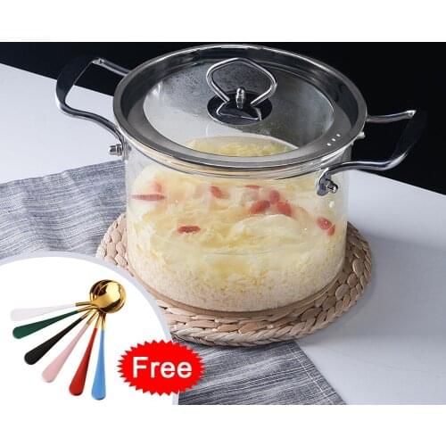 Glass Cookware/Pots Set With Handle & Steam Hole Glass Saucepan With Cover For Kitchen 3.5L/5L Include Free Spoon