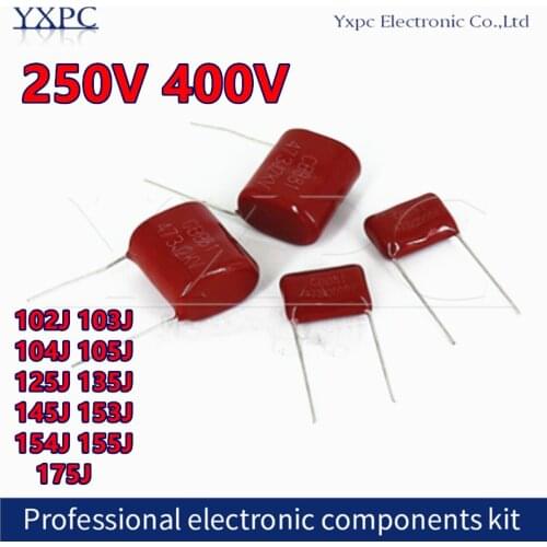 10pcs CBB22 polypropylene film capacitor 250V 400V 0.1uf 0.01uf 1uF 102J 103J 104J 105J 115J 125J 135J 154J 155J 175J