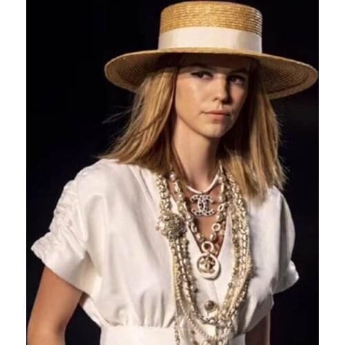 Unisex Boater Straw Hat made of Wheat Straw Flat Top Hat