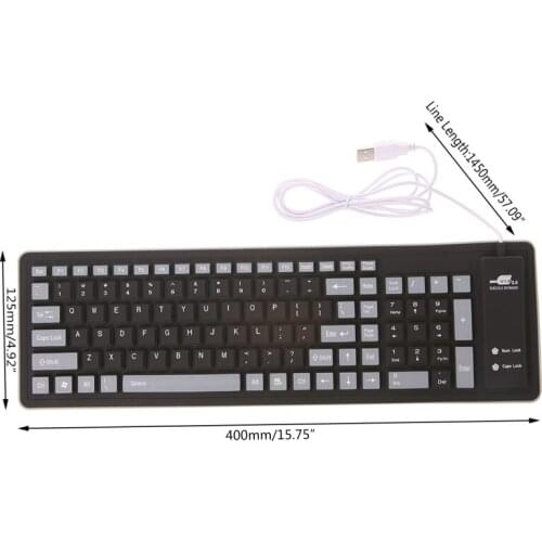 Foldable Keyboard Waterproof USB Wired Keyboard 103 Keys Silicone Soft Keyboard X5QC