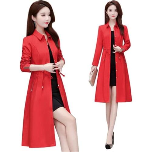 Women Trench Coat 2021New Female Spring Autumn Windbreaker Lady Fashion All-Match Coat Ladies Mid-length Trench Clothing 4XLC678