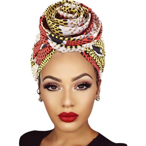 African Pattern Print Flower Turban Double lined Satin Muslim Headscarf Ankara Head Wrap Party Bandanas Ladies Hair Accessories