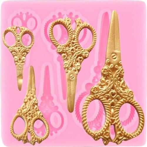 Scissors Shape Silicone Molds DIY Baby Birthday Cupcake Topper Fondant Cake Decorating Tools Candy Clay Chocolate Gumpaste Mould