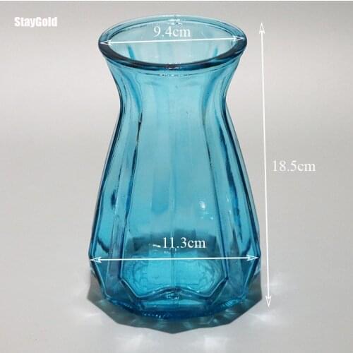 Blue Glass Vase Home Hotel Office Store Meeting Room Center Restaurant Bar Decoration 18.5 CM Gift Party Deco