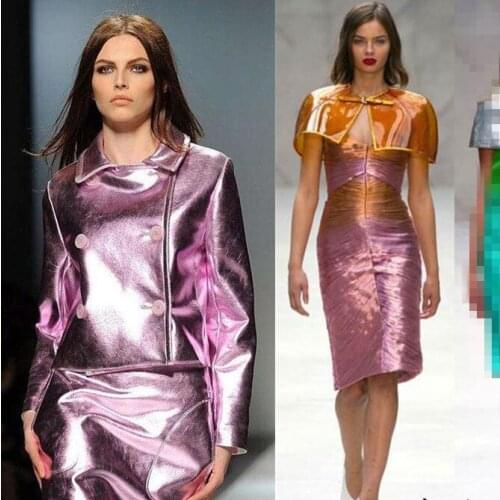 Bright pink Metal elastic PU leather bright mirror coated furring fabric sofa handbag waterproof gloves diy textiles fabric,A513