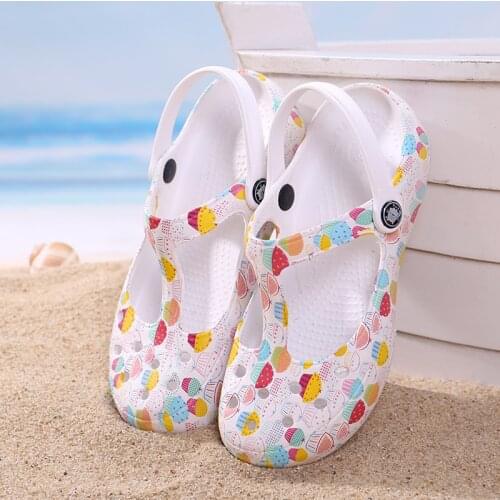 Summer Women Mules Clogs Beach Breathable Mary Janes Sweet Printing Slippers Womans Sandals Jelly Shoes Cute Garden Shoes