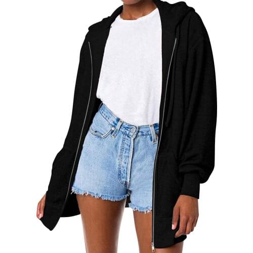 Harajuku Solid Jackets For Women Streetwear Long Sleeve Lightweight Zipper Cardigan Hooded Outwear Pocket Drawstring Tops