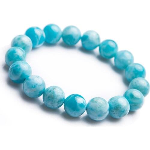 Genuine Blue Natural Larimar Bracelets For Women Female Stretch Crystal Round Bead Natural Stone Bracelet 12mm