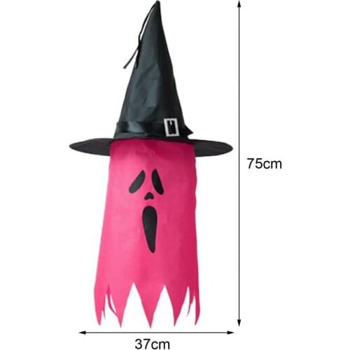 1pc Halloween Ghost Hanging Decoration Lighted Halloween Hat Battery Operated Colorful Fabric Glowing Witch Hat for Garden Decor