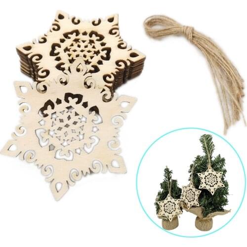 10pcs Christmas Wooden Ornaments Wood Slices Wood Snowflake for DIY Craft Christmas Tree Hanging Embellishments