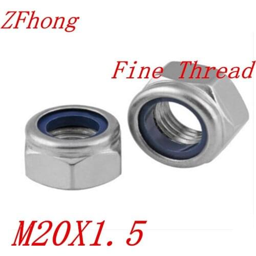 2pcs/lot DIN985 Staniless Steel A2 M20*1.5 Fine Thread Nylon Lock Nut