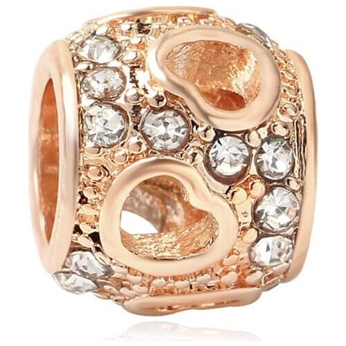 2020 Rose Gold Hollow love crystal charms for lover women girl gift fit original pandora bead bracelet diy pendant bangle