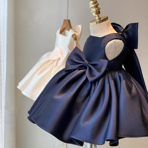 2021 Formal Two Bow Kids Party Dress For Girl Children Costume Solid Princess Dresses Girls Dress Elegant Vestidos Baby Clothes