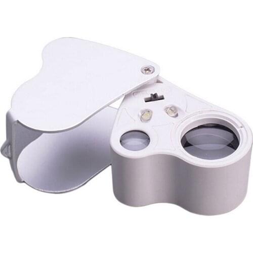 50pcs/lot 2 in 1 30X 60X Microscope Handheld Mini Pocket Jeweler Magnifier with LED Light