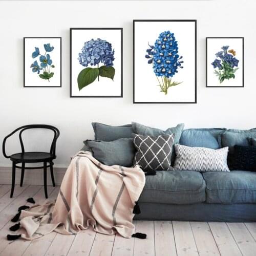 Watercolor Blue Flowers Poster and Prints Vintage Botanical Plants Canvas Painting Wall Art Pictures for Living Room Home Decor