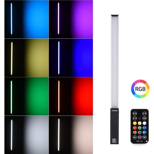 Andoer RGB Handheld LED Video Light Wand 10W 9CRI95+ 3200-5600K 12-level Dimmable 1/4inch Interface w/ Battery Remote Control