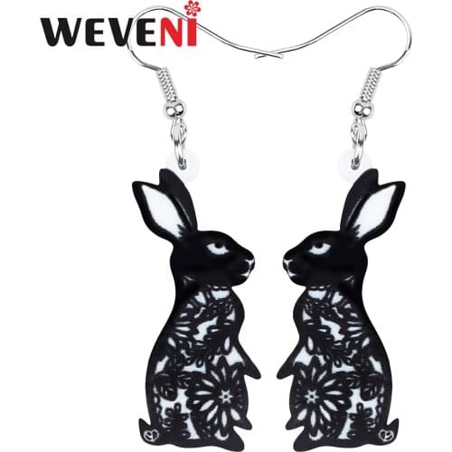 WEVENI Acrylic Black Easter Paper Cutting Hare Rabbit Bunny Earrings Pet Animal Dangle Drop For Women Lady Classic Gift Jewelry
