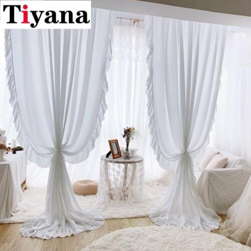 White Thicken Voile Tulle Curtains Bed Canopy Romantic Lace Drape Panel Door Window Sheer Curtain for Living Room JK060Z