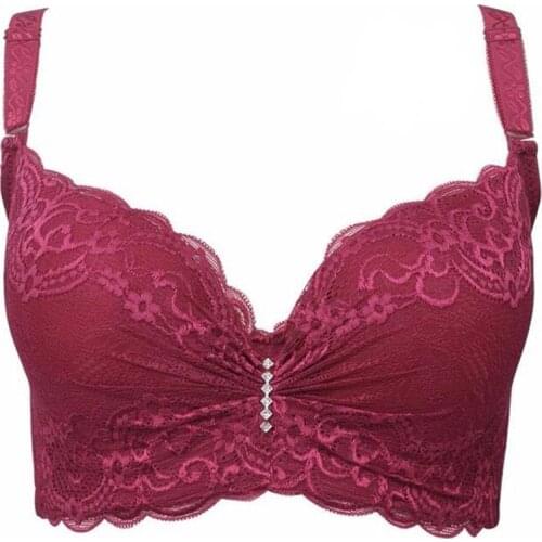 Women Sexy Satin Lace Bra Ladies Deep V Push Up Bra Back button Adjustment Plus size Support Bra for Floral Breast Underwear BHs