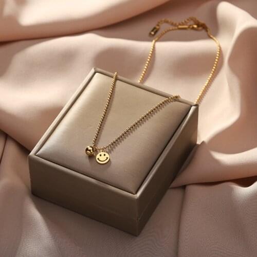 316L Stainless Steel 2021 New Fashion Upscale Jewelry Smiley Round Shape Charms Beaded Chain Choker Necklaces Pendants For Women