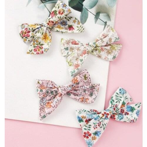 Kids Flowers Printed Cotton Clips Baby Girl Flower Print Bow BB Hair Clip Children Cotton Hairpin Childrens Hair Clips