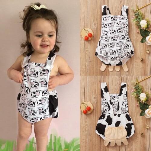 3-18Months Sleeveless Rompertjes Baby Clothes Newborn Infant Girls Ruffle Dairy Cow Printed Backless Romper Bodysuit Outfits 5