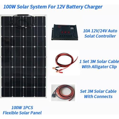 DIY Solar System Kits 100W 1x100W flexible solar panel 12V,1x 10A 12V solar controller 3M Solar cables RV/Marine