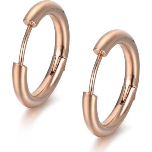 Classic Titanium Steel Hoop Earrings Jewelry Simple Rose Gold Color Engagement Earrings For Women Oorbellen JE18029