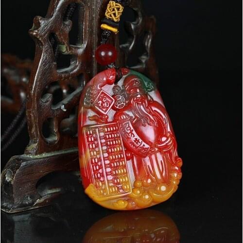 Chinese Natural Colour Jade God of Wealth Pendant Necklace Hand-carved Charm Jadeite Jewelry Fashion Amulet Gifts for Women Men