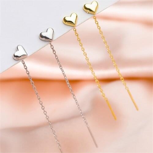 Korean 925 Sterling Silver Tassel Heart Stud Earring For Women Wedding Party Jewelry Pendientes Accessories eh959