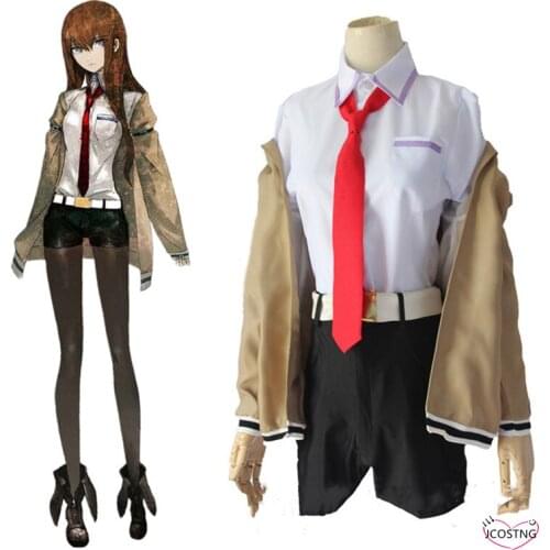 Steins Gate Cosplay Costume Japanese Anime Game Cosplay Kurisu Makise Uniforms Full Set Coat Shirt Tie Skirt Custom Made