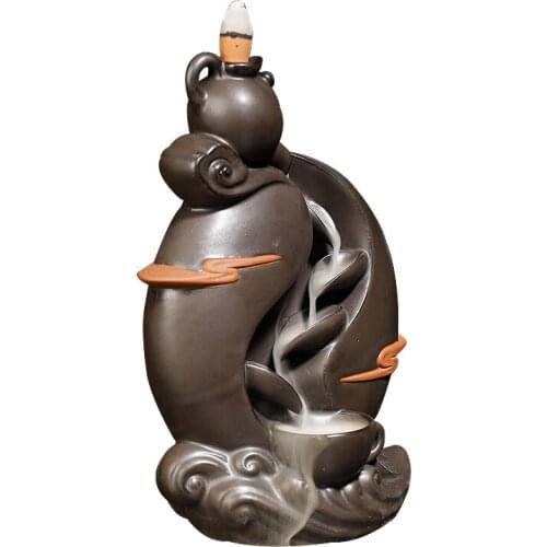Handmade Zen Incense Burner FengShui Waterfall Ceramics Home Decor +10Pcs Incense Cones-14*8.5*18cm