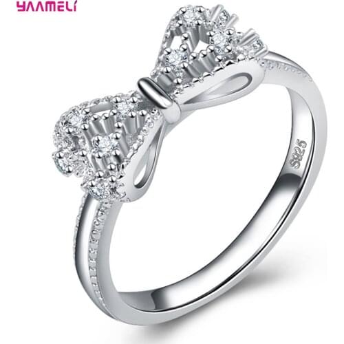 Cute Female Bowknot Wedding Rings Elegant 925 Sterling Silver Love Finger Ring Fashion Promise Engagement Rings For Women