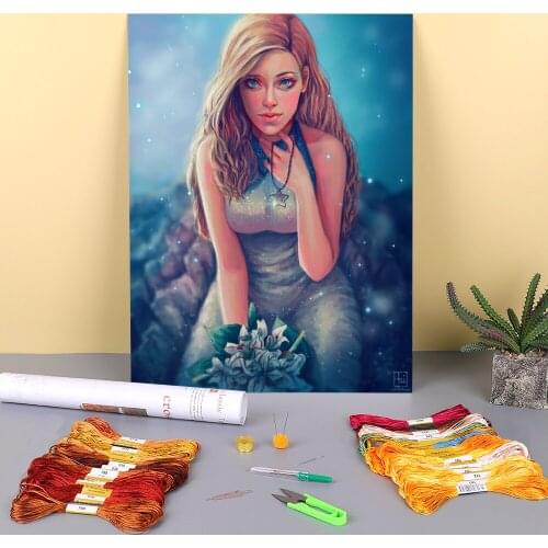 Cartoon Girl Woman Printed Fabric 11CT Cross Stitch Complete Kit Embroidery DMC Threads Handmade Craft Sewing Wholesale