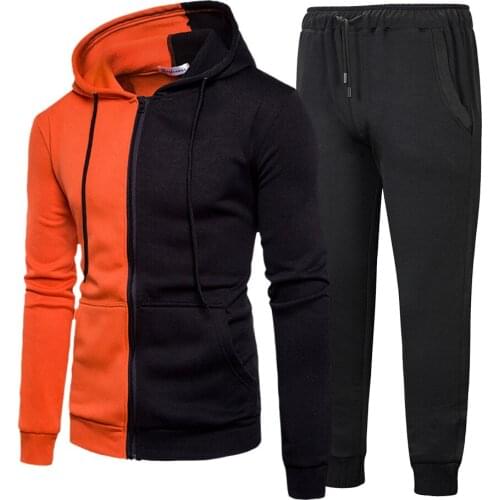 Mens Sports Suit Autumn Winter Sweatshirt +Pant Jogger Tracksuit Youth Hooded Casual Personalized Splicing Sportswear Two-piece