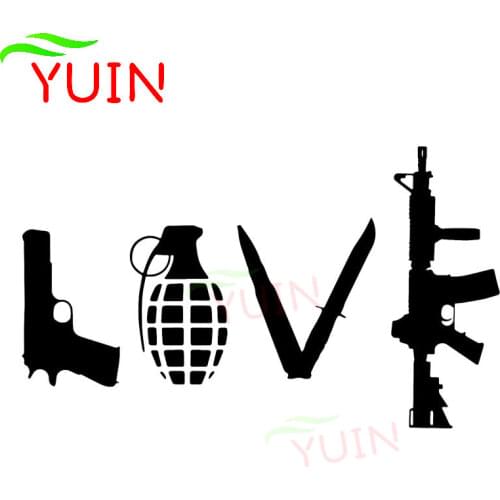 Personalized Creative Car Sticker Love and Gun Pistol AR15 and PVC Anti-ultraviolet Decal Fashion Decoration Accessories Decals