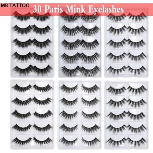 30 Paris/lot Mink Eyelashes 3D Mink Lashes Handmade Eye lashes Soft Volume Cruelty Free Mink False Eyelashes Fluffy Upper Lashes